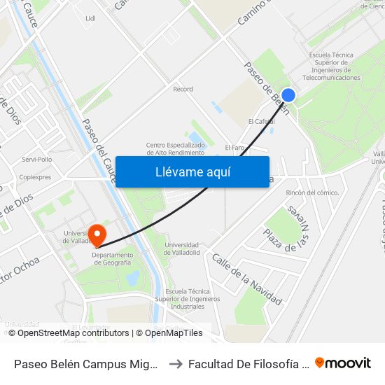 Paseo Belén Campus Miguel Delibes to Facultad De Filosofía Y Letras map