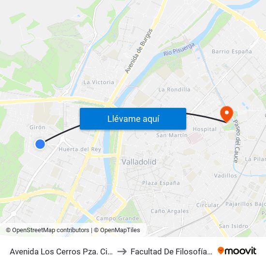 Avenida Los Cerros Pza. Cine Castilla to Facultad De Filosofía Y Letras map