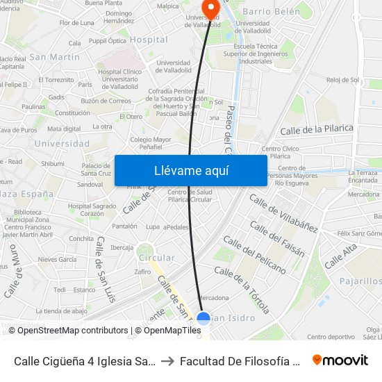 Calle Cigüeña 4 Iglesia San Isidro to Facultad De Filosofía Y Letras map