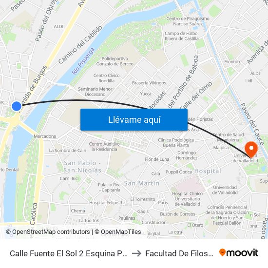 Calle Fuente El Sol 2 Esquina Plaza San Bartolomé to Facultad De Filosofía Y Letras map