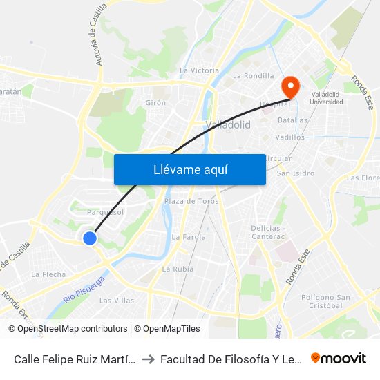 Calle Felipe Ruiz Martín 6 to Facultad De Filosofía Y Letras map