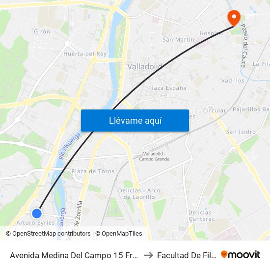 Avenida Medina Del Campo 15 Frente Centro Salud Arturo Eyríes to Facultad De Filosofía Y Letras map