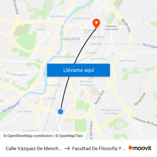 Calle Vázquez De Menchaca 19 to Facultad De Filosofía Y Letras map