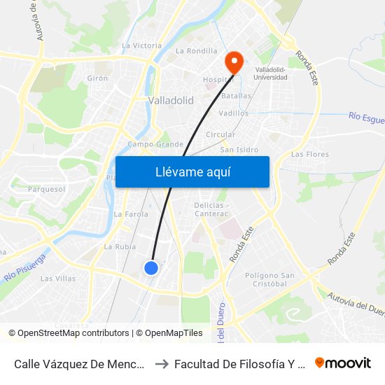 Calle Vázquez De Menchaca 9 to Facultad De Filosofía Y Letras map