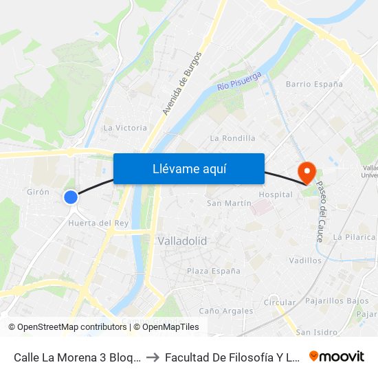 Calle La Morena 3 Bloque 2 to Facultad De Filosofía Y Letras map