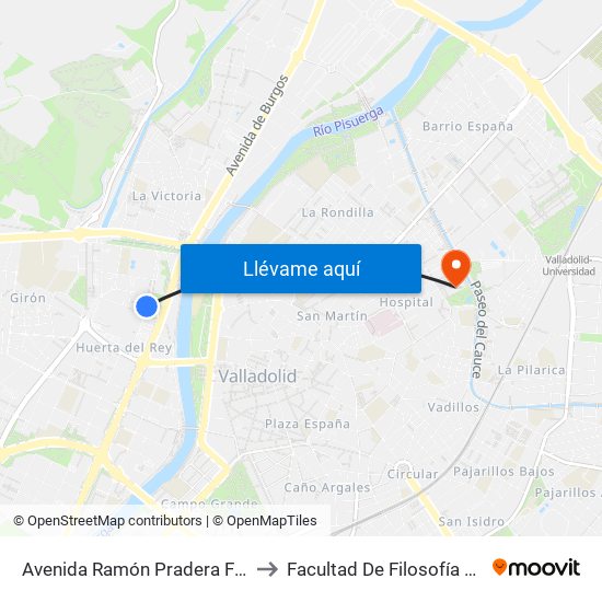 Avenida Ramón Pradera Frente 10 to Facultad De Filosofía Y Letras map