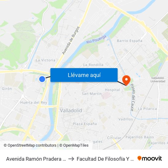 Avenida Ramón Pradera 15-17 to Facultad De Filosofía Y Letras map