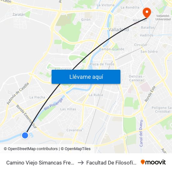 Camino Viejo Simancas Frente El Barrio to Facultad De Filosofía Y Letras map