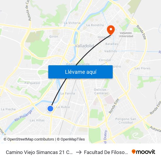 Camino Viejo Simancas 21 Centro Educativo to Facultad De Filosofía Y Letras map