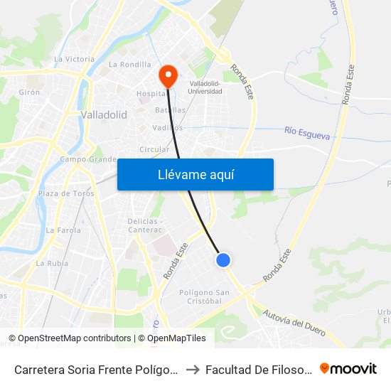Carretera Soria Frente Polígono San Cristóbal to Facultad De Filosofía Y Letras map