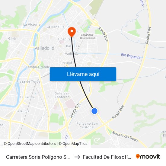 Carretera Soria Polígono San Cristóbal to Facultad De Filosofía Y Letras map