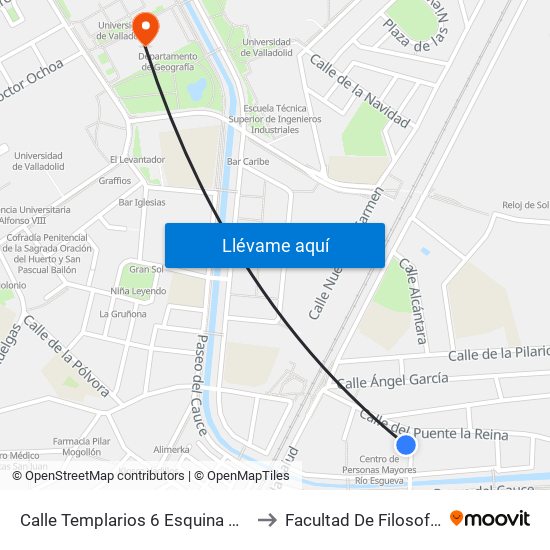 Calle Templarios 6 Esquina Puente La Reina to Facultad De Filosofía Y Letras map