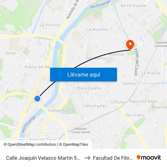 Calle Joaquín Velasco Martín 54 Frente Pol. Huerta Rey to Facultad De Filosofía Y Letras map
