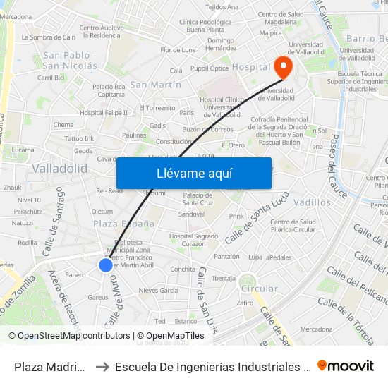 Plaza Madrid Fuente to Escuela De Ingenierías Industriales (Sede Mergelina) map