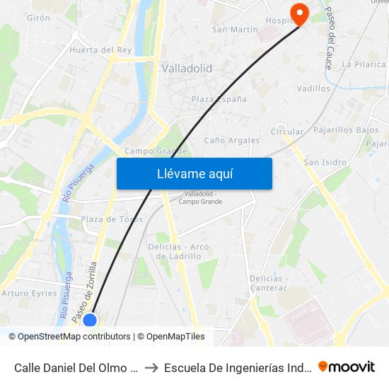 Calle Daniel Del Olmo Esquina Paseo Zorrilla to Escuela De Ingenierías Industriales (Sede Mergelina) map