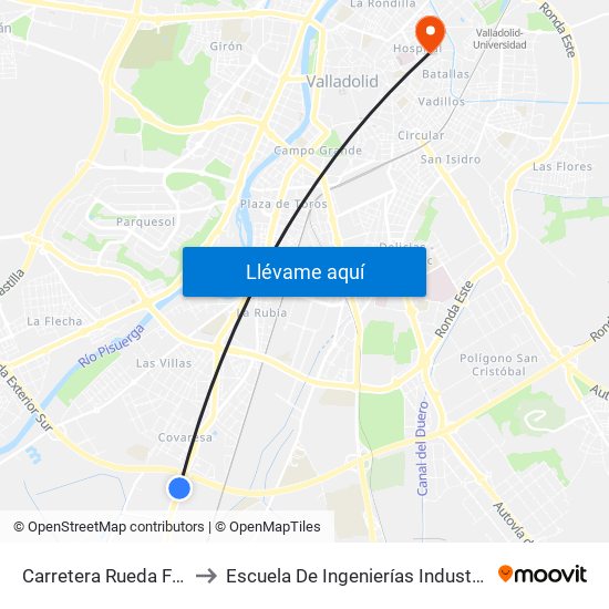 Carretera Rueda Frente Madroño to Escuela De Ingenierías Industriales (Sede Mergelina) map