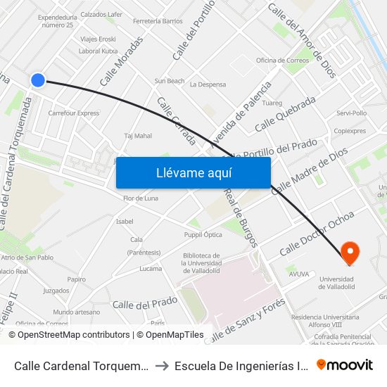 Calle Cardenal Torquemada Esquina Tirso De Molina to Escuela De Ingenierías Industriales (Sede Mergelina) map