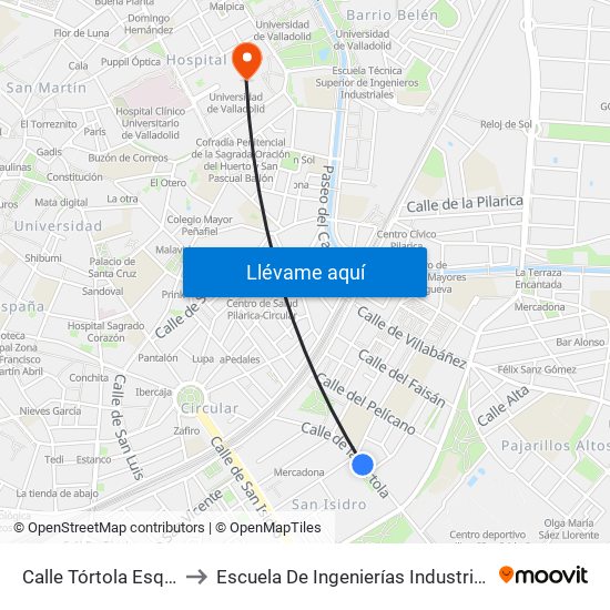 Calle Tórtola Esquina Cigüeña to Escuela De Ingenierías Industriales (Sede Mergelina) map