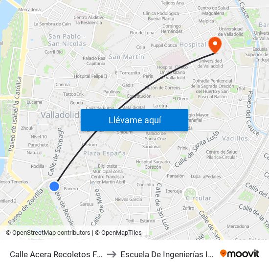 Calle Acera Recoletos Frente 2 Esquina Pza Zorrilla to Escuela De Ingenierías Industriales (Sede Mergelina) map