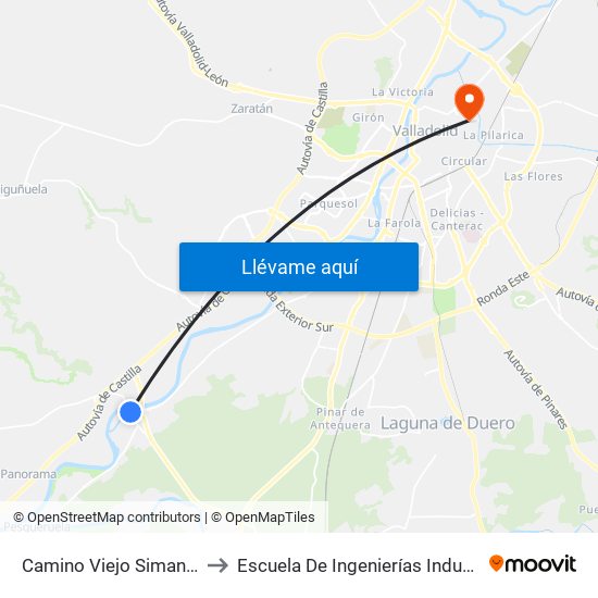 Camino Viejo Simancas Frente Puente to Escuela De Ingenierías Industriales (Sede Mergelina) map
