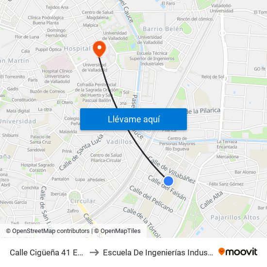 Calle Cigüeña 41 Esquina Villabáñez to Escuela De Ingenierías Industriales (Sede Mergelina) map