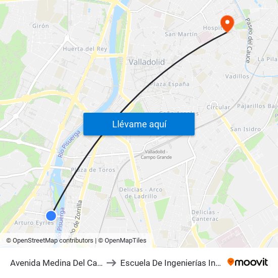 Avenida Medina Del Campo Esquina Barlovento to Escuela De Ingenierías Industriales (Sede Mergelina) map