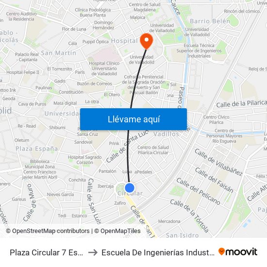 Plaza Circular 7 Esquina Industrias to Escuela De Ingenierías Industriales (Sede Mergelina) map