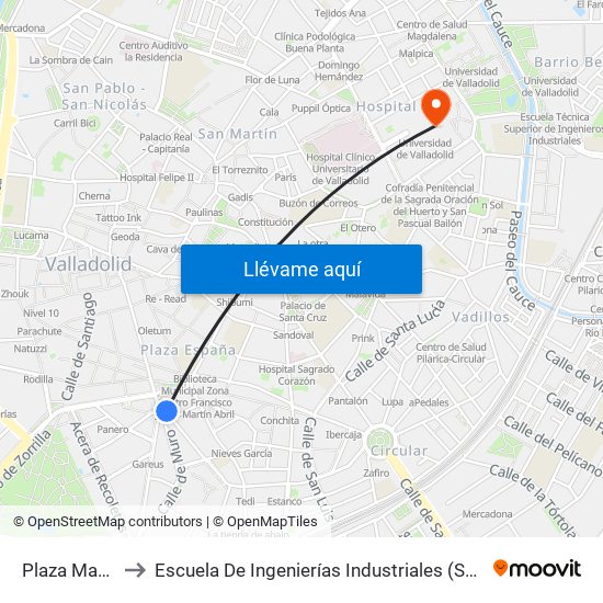 Plaza Madrid 2 to Escuela De Ingenierías Industriales (Sede Mergelina) map