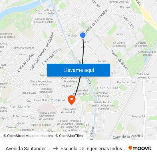 Avenida Santander Poblado Endasa to Escuela De Ingenierías Industriales (Sede Mergelina) map