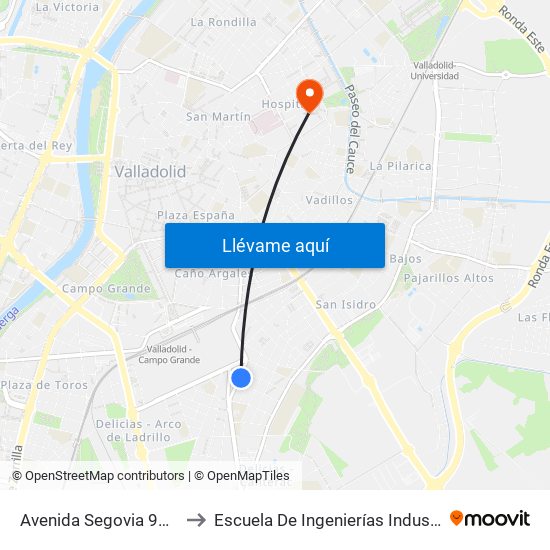 Avenida Segovia 99 Esquina Olmedo to Escuela De Ingenierías Industriales (Sede Mergelina) map