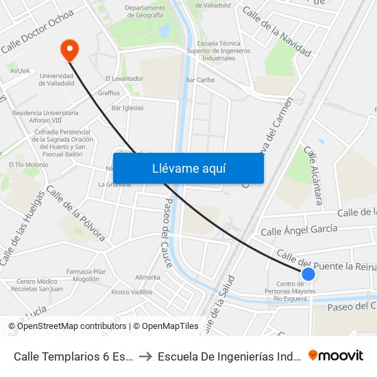 Calle Templarios 6 Esquina Puente La Reina to Escuela De Ingenierías Industriales (Sede Mergelina) map