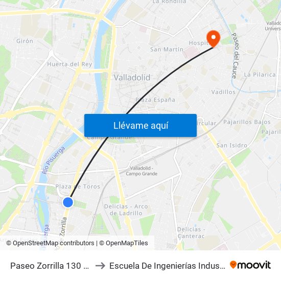 Paseo Zorrilla 130 Centro Comercial to Escuela De Ingenierías Industriales (Sede Mergelina) map
