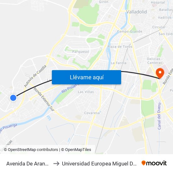 Avenida De Aranzana 37 to Universidad Europea Miguel De Cervantes map