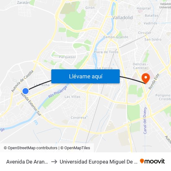 Avenida De Aranzana 9 to Universidad Europea Miguel De Cervantes map