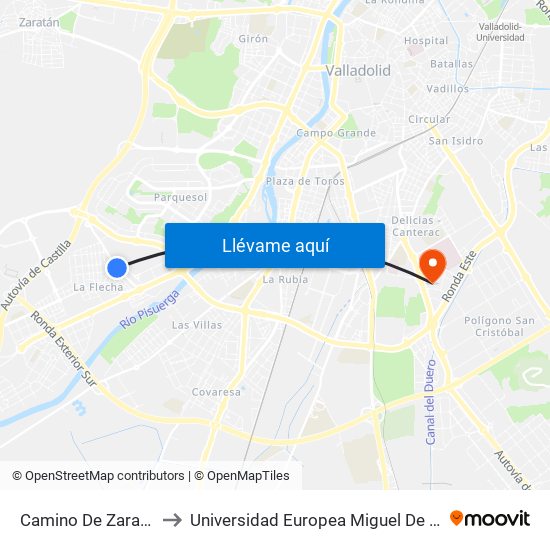 Camino De Zaratán 22 to Universidad Europea Miguel De Cervantes map
