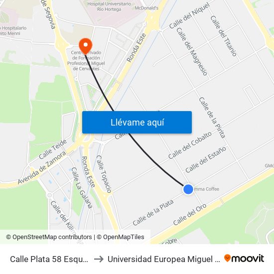 Calle Plata 58 Esquina Galena to Universidad Europea Miguel De Cervantes map
