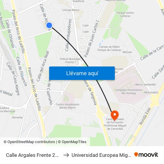 Calle Argales Frente 21 Inst. Arca Real to Universidad Europea Miguel De Cervantes map