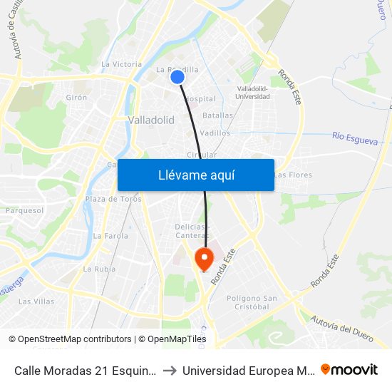 Calle Moradas 21 Esquina Cardenal Cisneros to Universidad Europea Miguel De Cervantes map