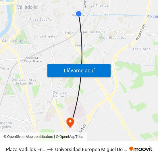 Plaza Vadillos Frente 5 to Universidad Europea Miguel De Cervantes map