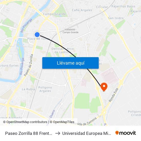 Paseo Zorrilla 88 Frente Plaza De Toros to Universidad Europea Miguel De Cervantes map