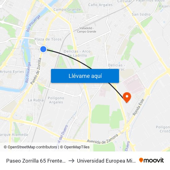 Paseo Zorrilla 65 Frente Centro Comercial to Universidad Europea Miguel De Cervantes map
