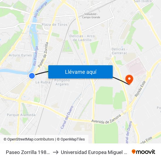 Paseo Zorrilla 198 La Rubia to Universidad Europea Miguel De Cervantes map