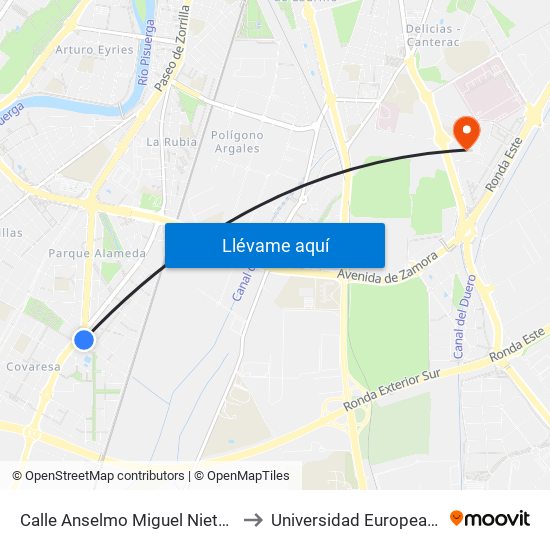 Calle Anselmo Miguel Nieto Esquina Carretera Rueda to Universidad Europea Miguel De Cervantes map