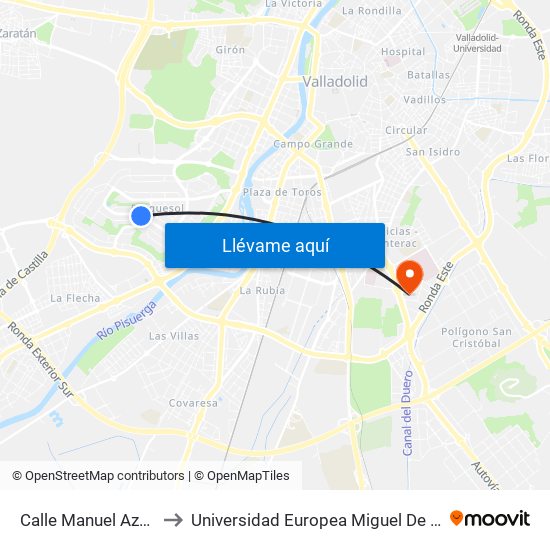 Calle Manuel Azaña 56 to Universidad Europea Miguel De Cervantes map