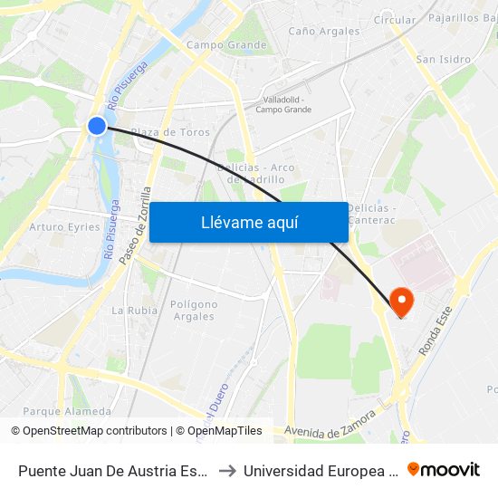 Puente Juan De Austria Esquina Avenida Salamanca to Universidad Europea Miguel De Cervantes map