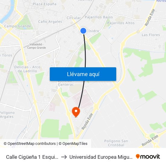 Calle Cigüeña 1 Esquina San Isidro to Universidad Europea Miguel De Cervantes map