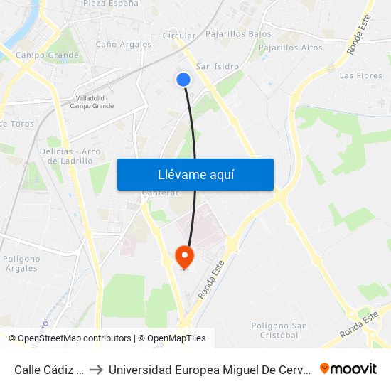 Calle Cádiz 15 to Universidad Europea Miguel De Cervantes map