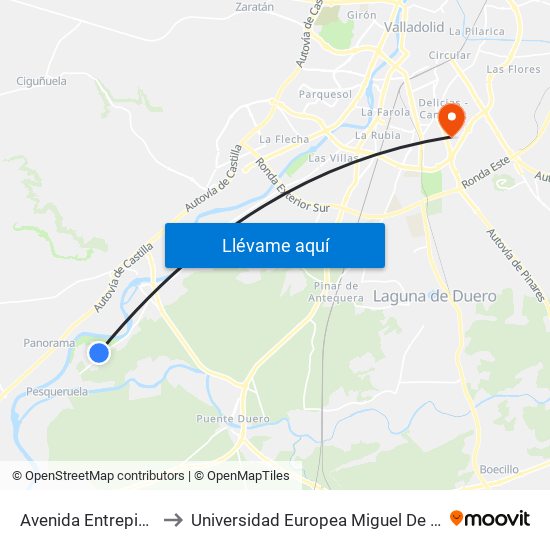Avenida Entrepinos 57 to Universidad Europea Miguel De Cervantes map
