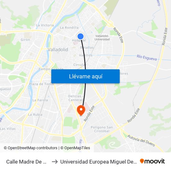 Calle Madre De Dios 15 to Universidad Europea Miguel De Cervantes map