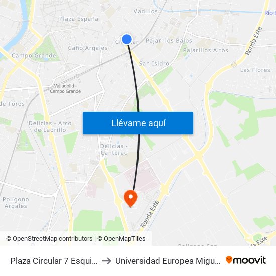 Plaza Circular 7 Esquina Industrias to Universidad Europea Miguel De Cervantes map